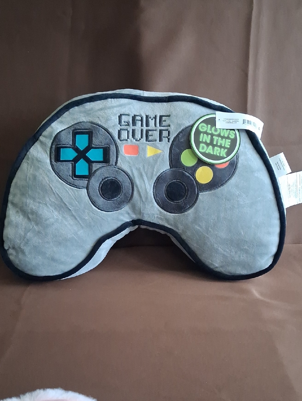 Gray 'Game Over' Controller Plush Pillow - Glow-In-The-Dark